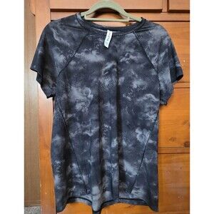 Athleta Size Small Black Gray Marbled  Crew Neck Performance Activewear T-Shirt